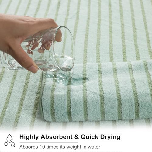 4 Pcs Green Cabana Stripe Large Bath Sheets Soft Microfiber Bathroom Towels