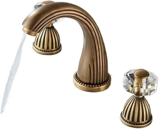 Faucet 3PCS Crystal Handle Basin Faucets with Hot and Cold Water Deck Mounted Sink Taps for Elegant Bathroom(Antique) Faucet