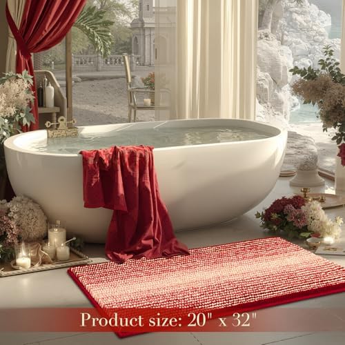 BSICPRO Bathroom Rugs, 20x32 Chenille Bath Mats, Christmas Red