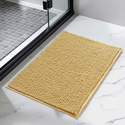 SUBRTEX Bathroom Rugs Chenille Bath Rug, Soft Short Plush Bath Mat, Water Absorbent Shower Mat, Quick Dry Machine Washable(Yellow, 18" x 24")