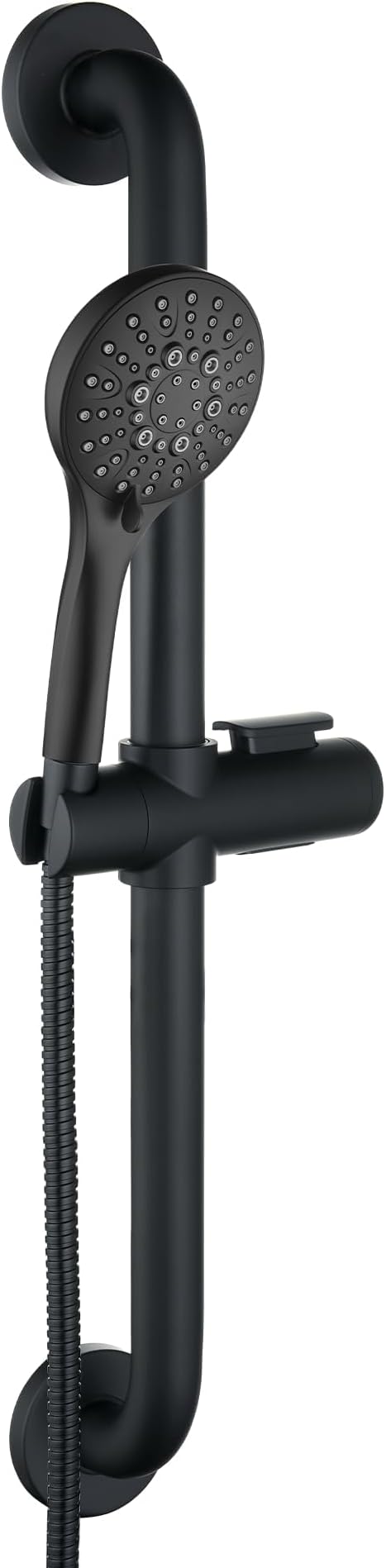 BRIGHT SHOWERS Stainless Steel Slide Bar Grab Rail Set Ada Compliant, 5-Spray Handshower with Slide Bar Kit – Includes Handheld Shower Head and 69-Inch Hose, Matte Black