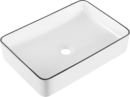 KES 20 Inch Bathroom Vessel Sink with Black Trim Above Counter Rectangular White Ceramic Countertop Sink for Cabinet Lavatory Vanity, BVS123S50-W/B