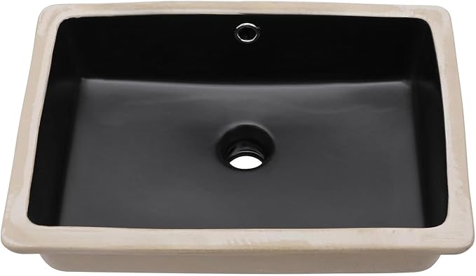 Lordear 18x12 Inch Black Undermount Bathroom Sinks Vanity Rectangle Porcelain Ceramic Sinks Under Counter Lavatory Sink Basin with Overflow