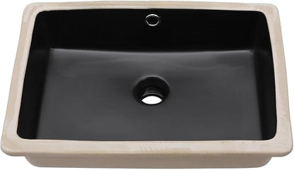 Lordear 18x12 Inch Black Undermount Bathroom Sinks Vanity Rectangle Porcelain Ceramic Sinks Under Counter Lavatory Sink Basin with Overflow