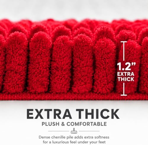 Bathroom Rugs Sets 2 Piece,Super Absorbent Soft,Thick,Machine Washable Chenille Bath Mat,Non Slip Toilet Floor Rug,Bath Mats for Bathroom,20x32 Plus 20x20 U Shape,Red