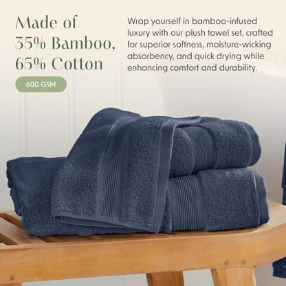 Luxury Bamboo Rayon Oversized Bath Towel Set | 2-Pack | Ultra Soft | Blue