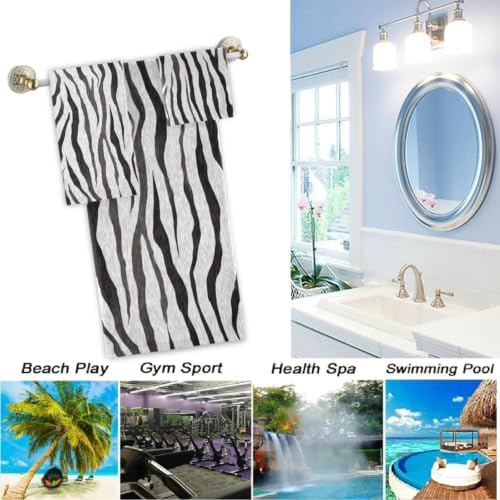 Naanle Trendy Simple Style Zebra Pattern Soft Decorative Set of 3 Towels, 1 Bath Towel+1 Hand Towel+1 Washcloth, Multipurpose for Bathroom, Hotel, Gym, Spa and Kitchen(Black White)
