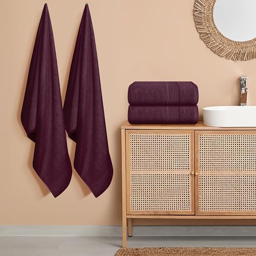 Belizzi Home 4 Pack Bath Towel Set 27x54, 100% Ring Spun Cotton, Ultra Soft Highly Absorbent Machine Washable Hotel Spa Quality Bath Towels for Bathroom, 4 Bath Towels - Burgundy