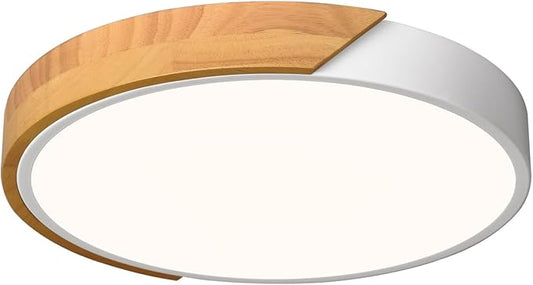 Vikaey Modern LED Ceiling Light, Minimalist Wood Style Flush Mount Ceiling Light Fixture, Circle Lighting Lamp with Acrylic Lampshade for Bedroom Living Room Dining Room Laundry (White, 11.8'')