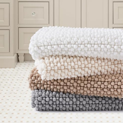 FRESHMINT Chenille Bath Rugs Set 2 Pieces, Cream White, 17''x24''+20''x32''