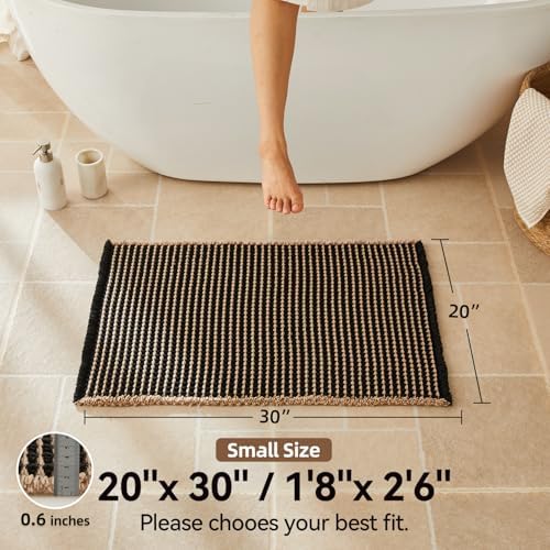 Triohero Waffle Bath Mat, Boho Bathroom Rugs Non Slip, 20x30 Black & Khaki