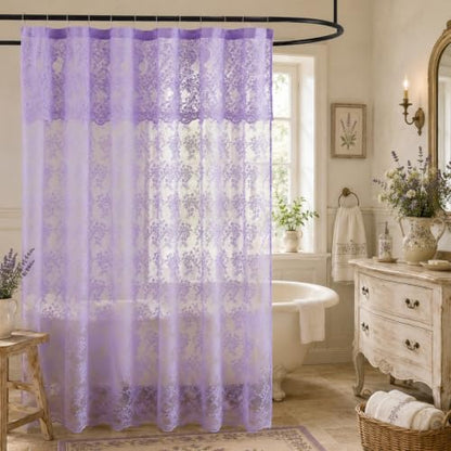 TUDECO Lavender Purple Lace Shower Curtain with Valance, 72 x 72 Inch