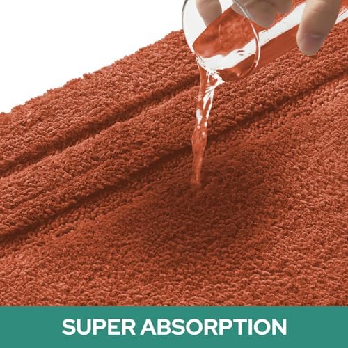 HOMEIDEAS Bathroom Rugs Sets 2 Piece, Super Soft and Absorbent Non Slip Microfiber U-Shaped Toilet Bath Mat Set (20"x32"+U20 x24, Burnt Orange)