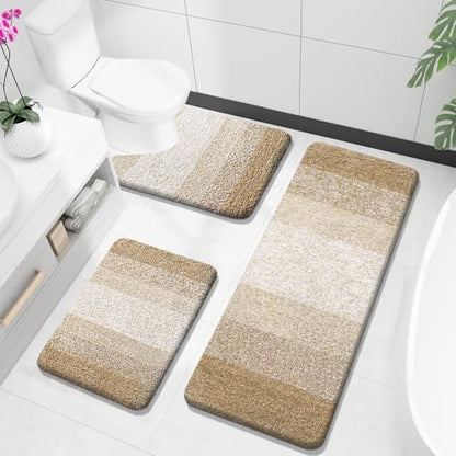 OLANLY Microfiber Bathroom Rugs Sets 3 Piece, 47"x20"+24"x16"+24"x20"