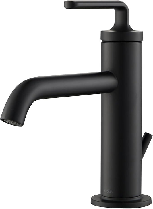 KRAUS Ramus Single Handle Bathroom Sink Faucet with Lift Rod Drain in Matte Black, KBF-1221MB