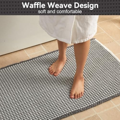 Triohero Waffle Bath Mat, Boho Bathroom Rugs Non Slip, 24x36 Grey & White