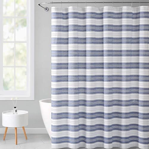 Serafina Home Nautical Striped Blue and White Fabric Shower Curtain:
