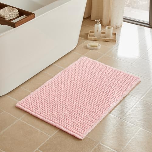 Triohero Waffle Bath Mat, Cute Bathroom Rugs, 24x36 Light Peachy Pink