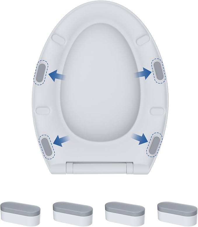 Hibbent 4 pieces Toilet Seat Bumpers for Bidet, Strong Adhesive Toilet Seat Bumpers for Use with Bidet Attachment, Universal Buffer Toilet Lid Bumpers, Grey