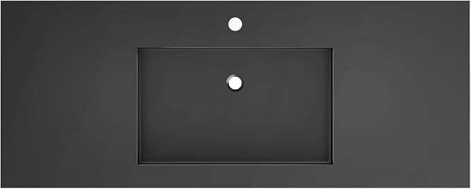 SJ Star&Jane 48" x 19" Solid Surface Bathroom Sink, Wall-Mount or Countertop Vessel Sink, Rectangle Floating Vanity Sink in Matte Black, Durable Modern Design