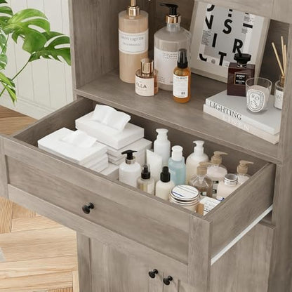 HIFIT Tall Bathroom Storage Cabinet with Drawer, Modern Linen Cabinet,Brown