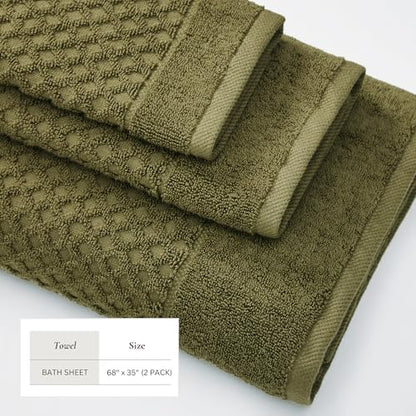 Great Bay Home Oversized Bath Sheets - 100% Cotton 2 Pack 68x35 Extra Large Towel - Absorbent, Durable, Quick-Dry Towels for Bathroom (Olive)