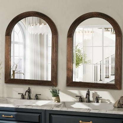LOSOUR 2 Pack 40x30 Inch Arched Mirror, Farmhouse Decor Solid Wood Wall Mirror, Bathroom Mirrors, Vintage Mirror for Bathroom, Living Room,Bedroom, Entryway, Hallway,Foyer (Coffee, 2 Pack-40"L x 30"W)