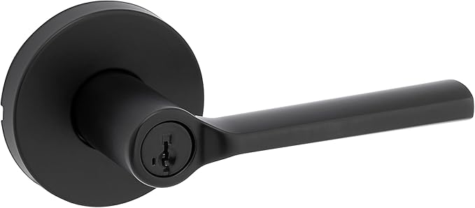 Kwikset Lisbon Round Entry Door Knob with Lock and Key, Secure Keyed Handle Exterior, Front Entrance and Bedroom, Matte Black, Pick Resistant SmartKey Rekey Security and Microban