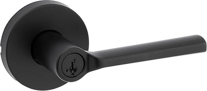 Kwikset Lisbon Round Entry Door Knob with Lock and Key, Secure Keyed Handle Exterior, Front Entrance and Bedroom, Matte Black, Pick Resistant SmartKey Rekey Security and Microban