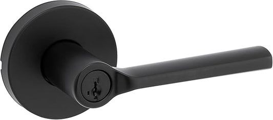 Kwikset Lisbon Round Entry Door Knob with Lock and Key, Secure Keyed Handle Exterior, Front Entrance and Bedroom, Matte Black, Pick Resistant SmartKey Rekey Security and Microban