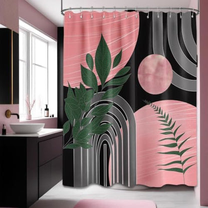 Black and Pink Shower Curtain, 72x72 in, Mid Century Modern Girls