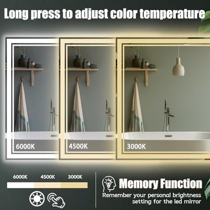 32 x 40'' LED Bathroom Mirror, Anti-Fog, Dimmable 3 Colors