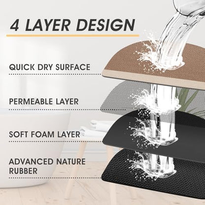 ACCUMTEK Non Slip Bath Mat, Thin Bathroom Rugs Fit Under Door, Quick Dry Bath Mats, Machine Washable Bath Rugs for Bathroom, Bathtub & Kitchen, Light Brown/Bordered/U-Shaped 24"x20"