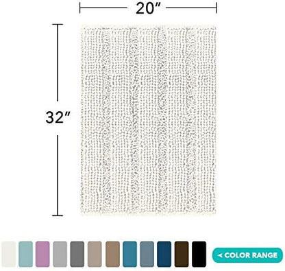 Turquoize Bathroom Rug 20"x32", Soft Absorbent Chenille Bath Rug, Cream