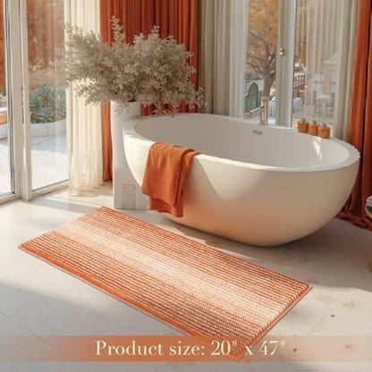 BSICPRO Large Bathroom Rugs Runner, 20x47 Chenille Bath Mat, Pumpkin Orange