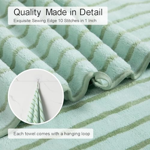 4 Pcs Green Cabana Stripe Large Bath Sheets Soft Microfiber Bathroom Towels