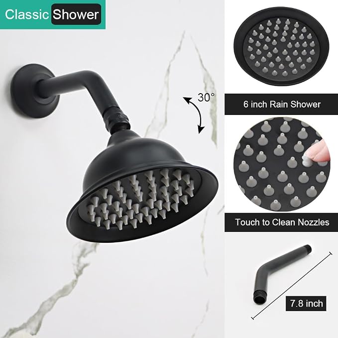 Dual Rain Shower Head System with Handheld Antique Faucet Set | Matte Black Finish, Multi-layer Plating, Vintage Rainfall, 3 Way Diverter Brass Valve with Trim Kit, Easy Install