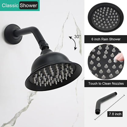 Dual Rain Shower Head System with Handheld Antique Faucet Set | Matte Black Finish, Multi-layer Plating, Vintage Rainfall, 3 Way Diverter Brass Valve with Trim Kit, Easy Install