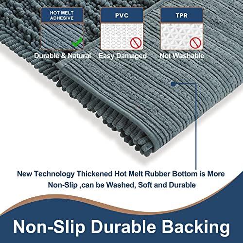 Luxury Chenille Dusty Blue Bathroom Rugs Sets 2 Piece, Thickened Hot Melt Rubber Bottom Bath Mats for Bathroom Non Slip,Bath Rugs Quick Dry Machine Washable for Shower Mat (47"x17"+17"x24")