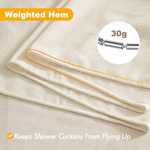 MIULEE W72*L96 Extra Long Linen Shower Curtain Natural 12 Metal Hooks