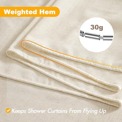 MIULEE W72*L96 Extra Long Linen Shower Curtain Natural 12 Metal Hooks