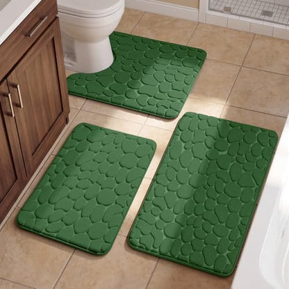 YIHOUSE Bathroom Rugs Mat Set, Memory Foam Bath Mat 3 Piece Green