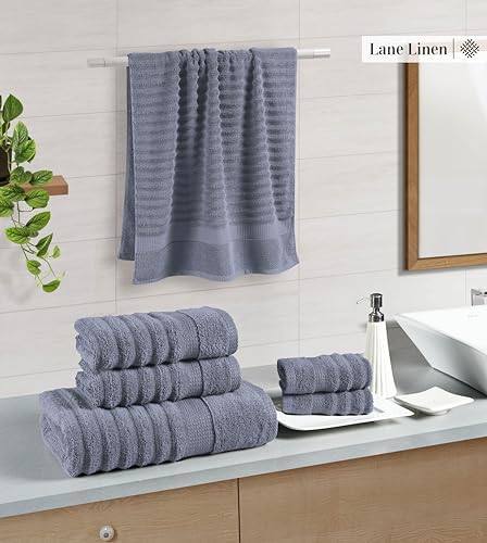LANE LINEN Towel Set for Bathroom Soft Absorbent Quick Dry - Cool Grey