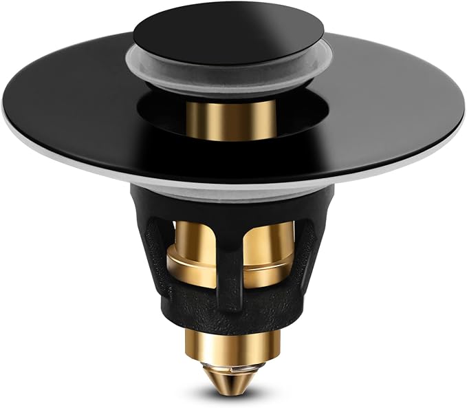 Universal Bathroom Sink Stopper, Basin Pop-up Bathroom Sink Drain Strainer, Bathroom Drain Stopper with Stainless Steel Hair Catcher for 1.1-1.5 Inch Drain(1 PCS, Black)