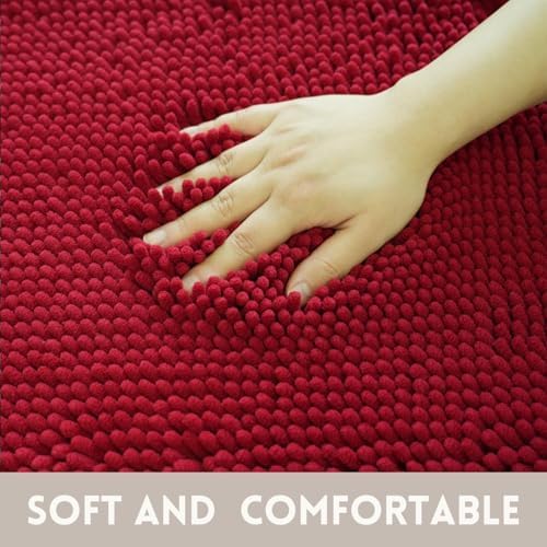 Bathroom Rugs Sets 2 Piece Chenille Bathroom Rugs,Extra Thick and Absorbent,Strong PVC Non-Slip Underside, Machine Washable, Dry Quckily, Soft Cozy Plush for Bedroom, (Burgundy)