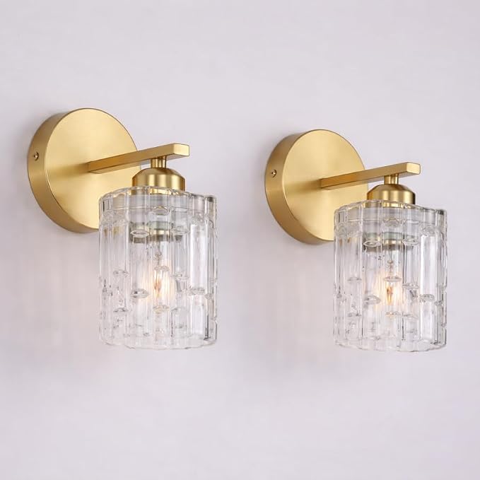 2-Pack 1-Light Modern Matte Black Crystal Wall Sconces, Hardwired Indoor Bathroom Vanity Light Fixtures, Crystal Over Mirror Lamps for Living Room, Bedroom, Hallway