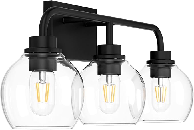 Tipace Black Industrial Bathroom Vanity Light Fixtures Over Mirror Glass Globe 3 Lights Vintage Vanity Lights Farmhouse Bath Lighting(Exclude Bulb)