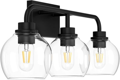 Tipace Black Industrial Bathroom Vanity Light Fixtures Over Mirror Glass Globe 3 Lights Vintage Vanity Lights Farmhouse Bath Lighting(Exclude Bulb)