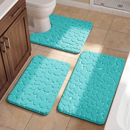YIHOUSE Bathroom Rugs Mat Set, Memory Foam Bath Mat 3 Piece Teal