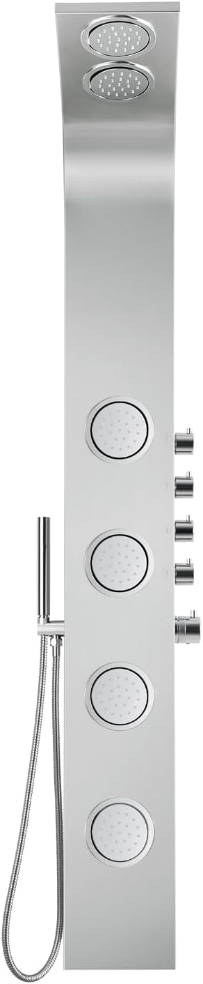 Blue Ocean 63" Stainless Steel SPS8863 Thermostatic Shower Panel Tower System vwith Rainfall Shower Head, Body Nozzles, and Handheld Shower Head, Shower Column